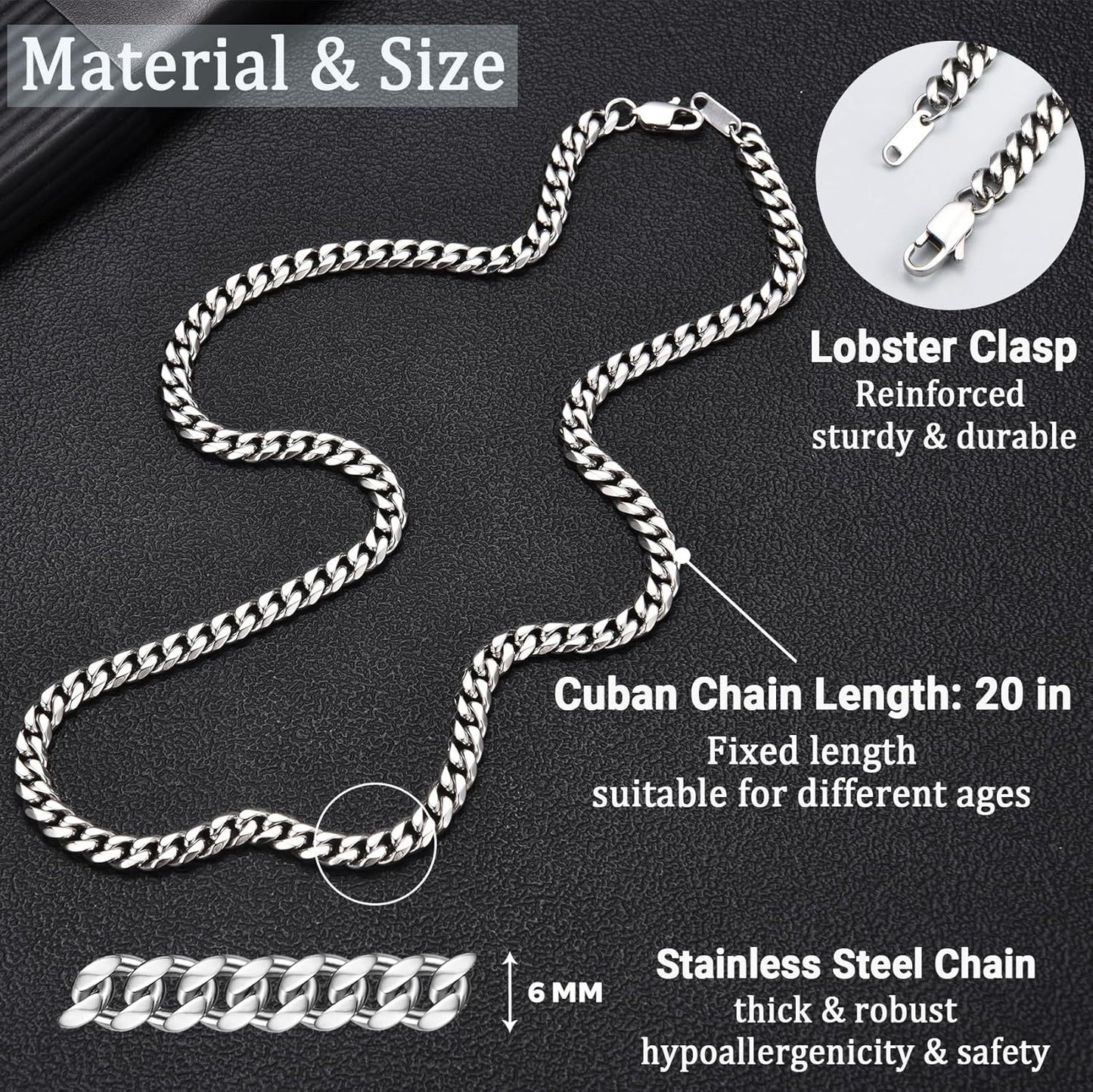Geometric Plated Stainless Steel Cuban Link Chain Necklace Unisex 6MM