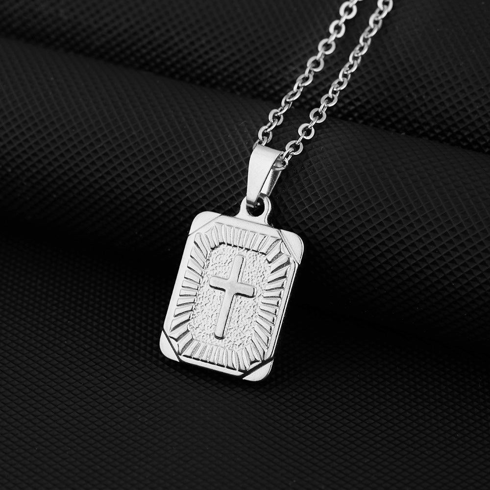 Collana con Pendente a Croce Minimalista in Acciaio Inossidabile con Finitura Placcata su Catena a O Unisex