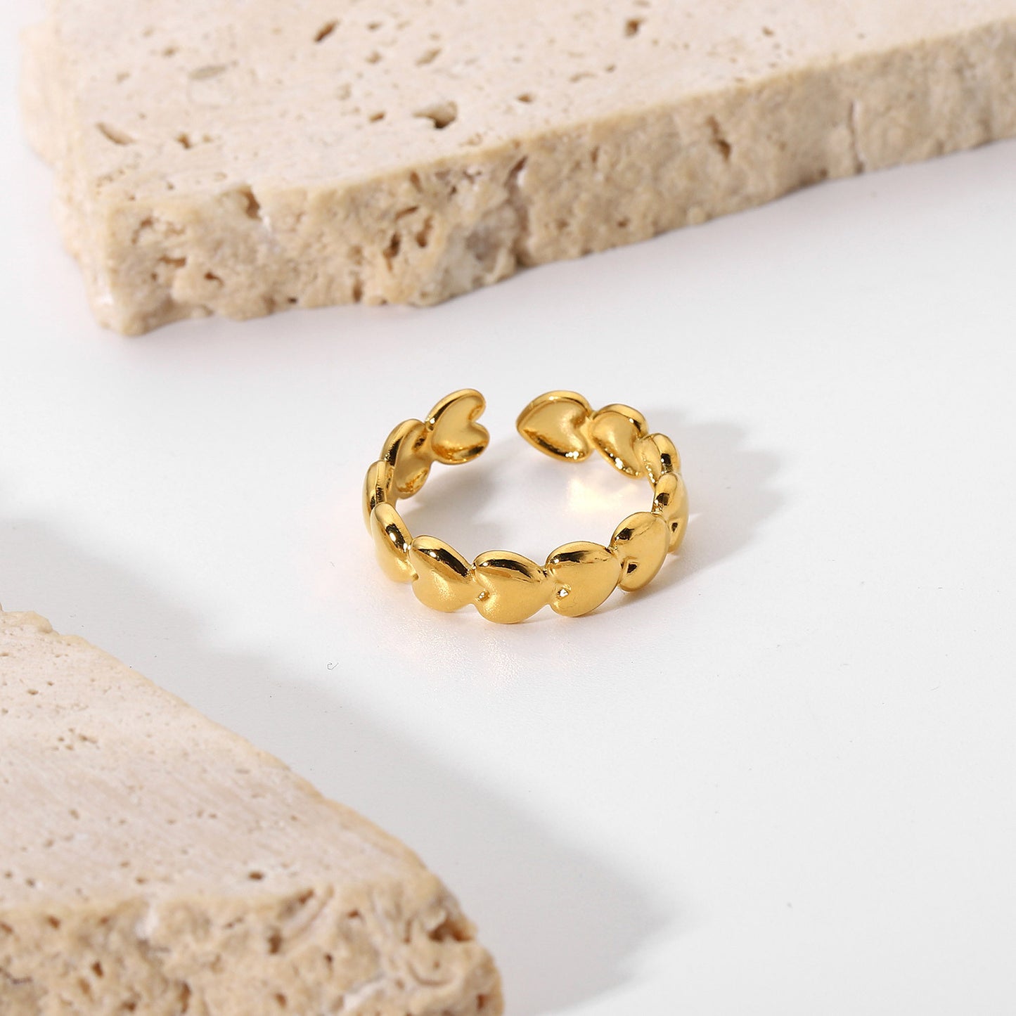 Anello aperto in acciaio inossidabile placcato oro 18 carati con cuore geometrico stile Ins per donna