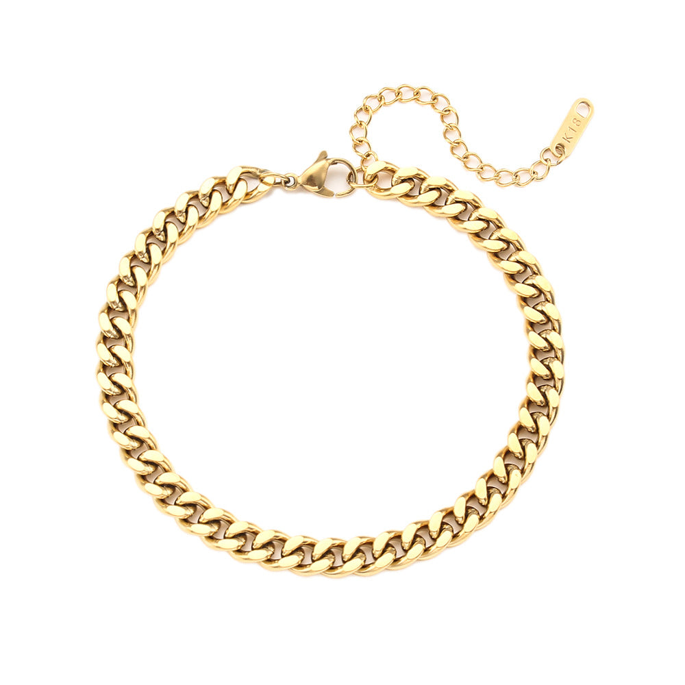 Fashion Geometric Stainless Steel 18K Gold Plated Line Pattern Chain Bracelet for Women