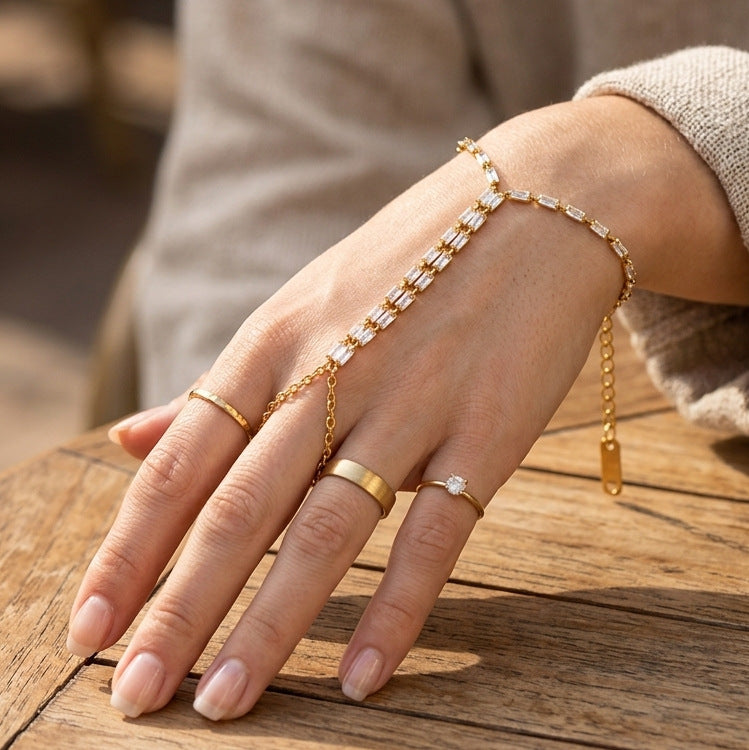 Elegant Geometric Stainless Steel Plated Cubic Zirconia Link Bracelet for Women