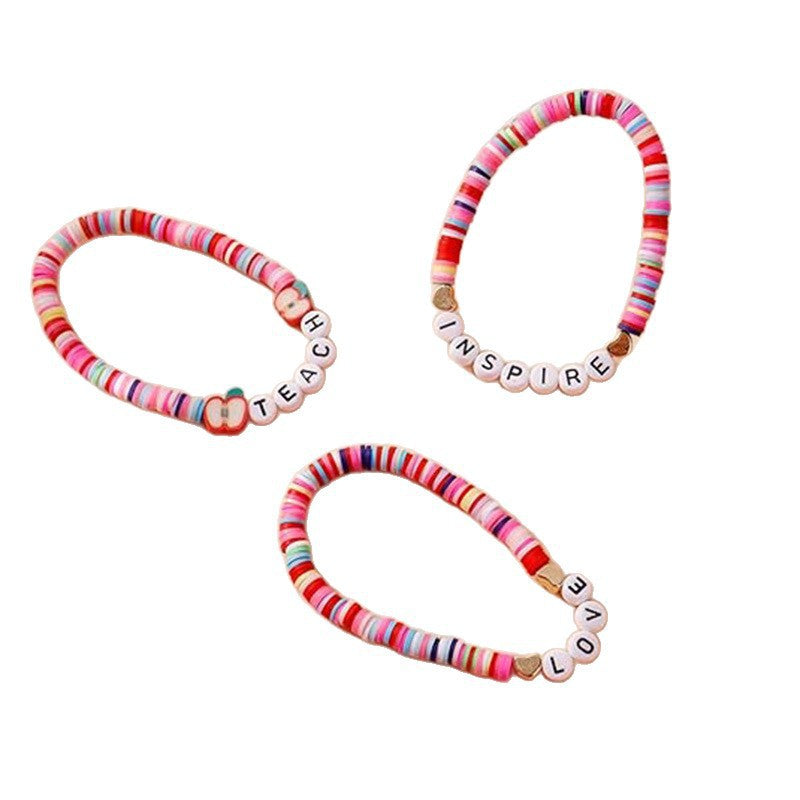 Fashion Unisex Letter Apple Resin Beaded Bracelet