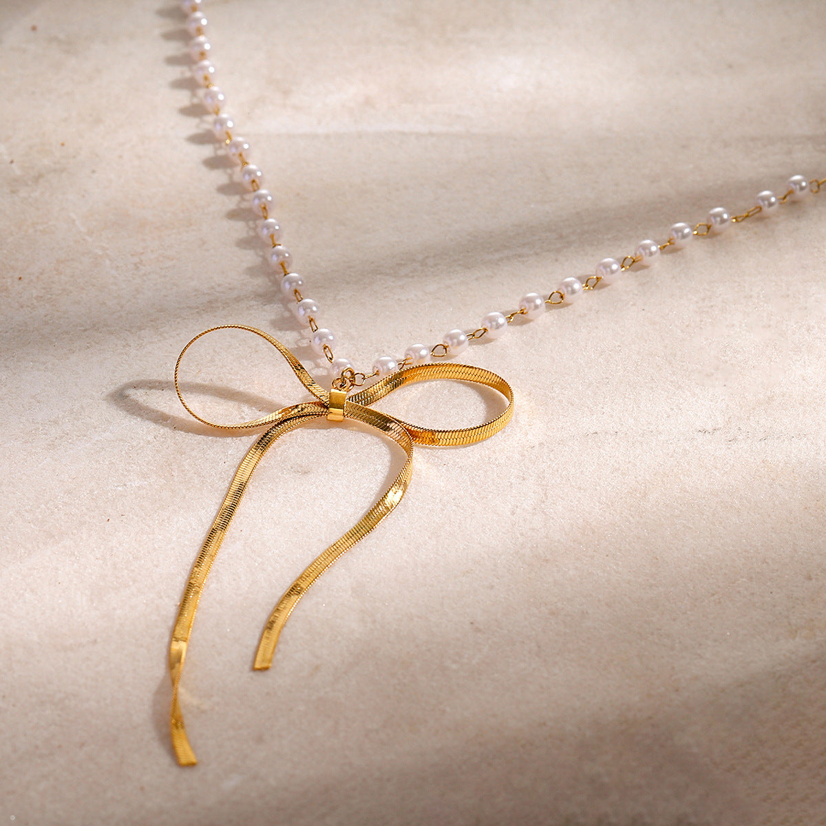 Sweet Pastoral 18K Gold Plated Stainless Steel Bow Butterfly Pendant Necklace for Women