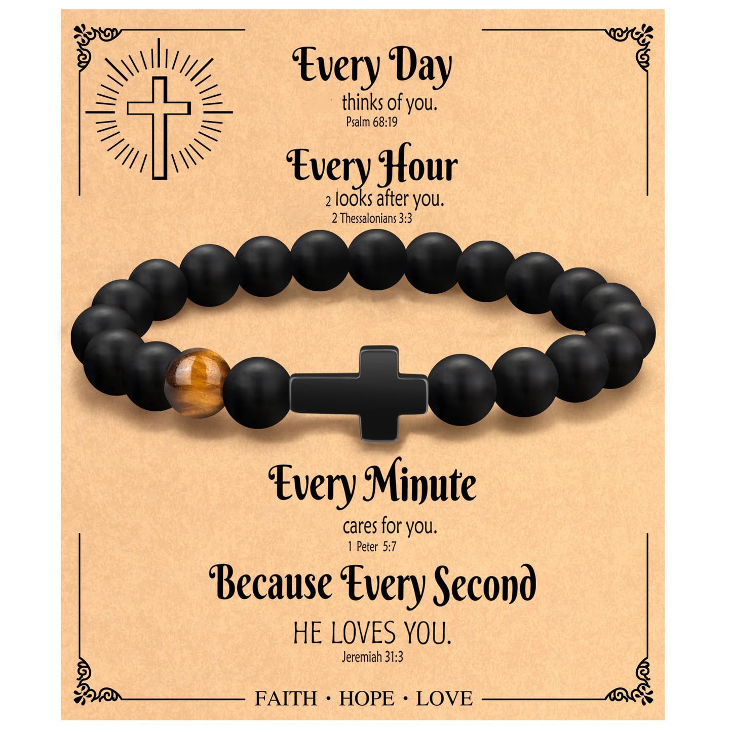 Minimalist Matte Cross Bracelet with Tiger's Eye and Obsidian Pendant Unisex Jewelry