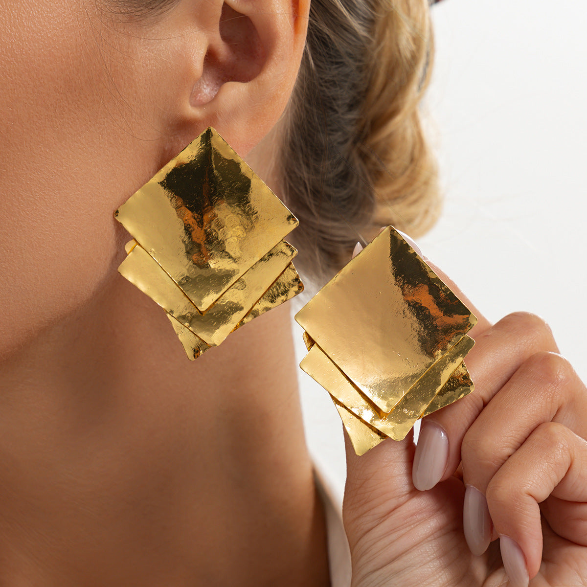 Minimalist Geometric Square Plated Iron Earrings for Women