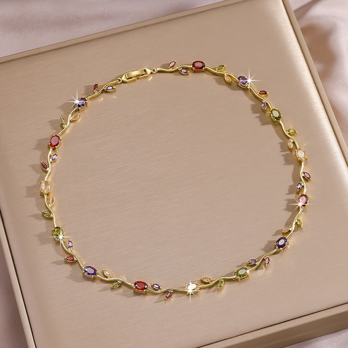 Luxury Gold Plated Brass Leaf Bracelet with Cubic Zirconia Inlay Unisex Floral Design