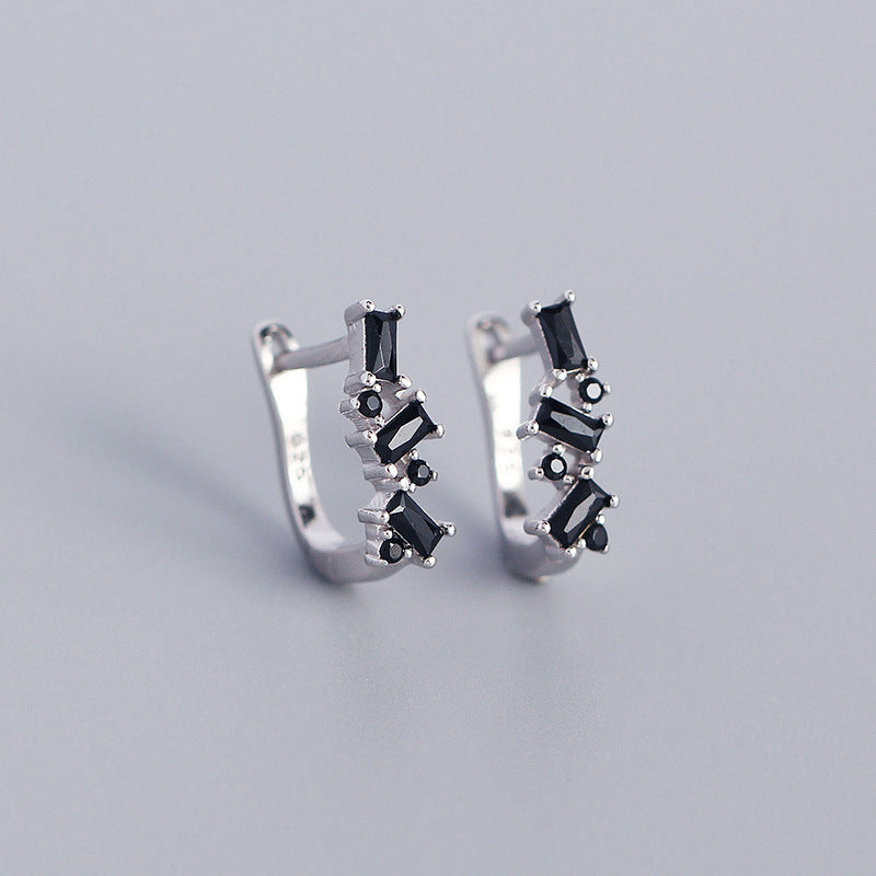 Vintage Minimalist 925 Sterling Silver Geometric U-Shaped Hoop Earrings with Cubic Zirconia for Women