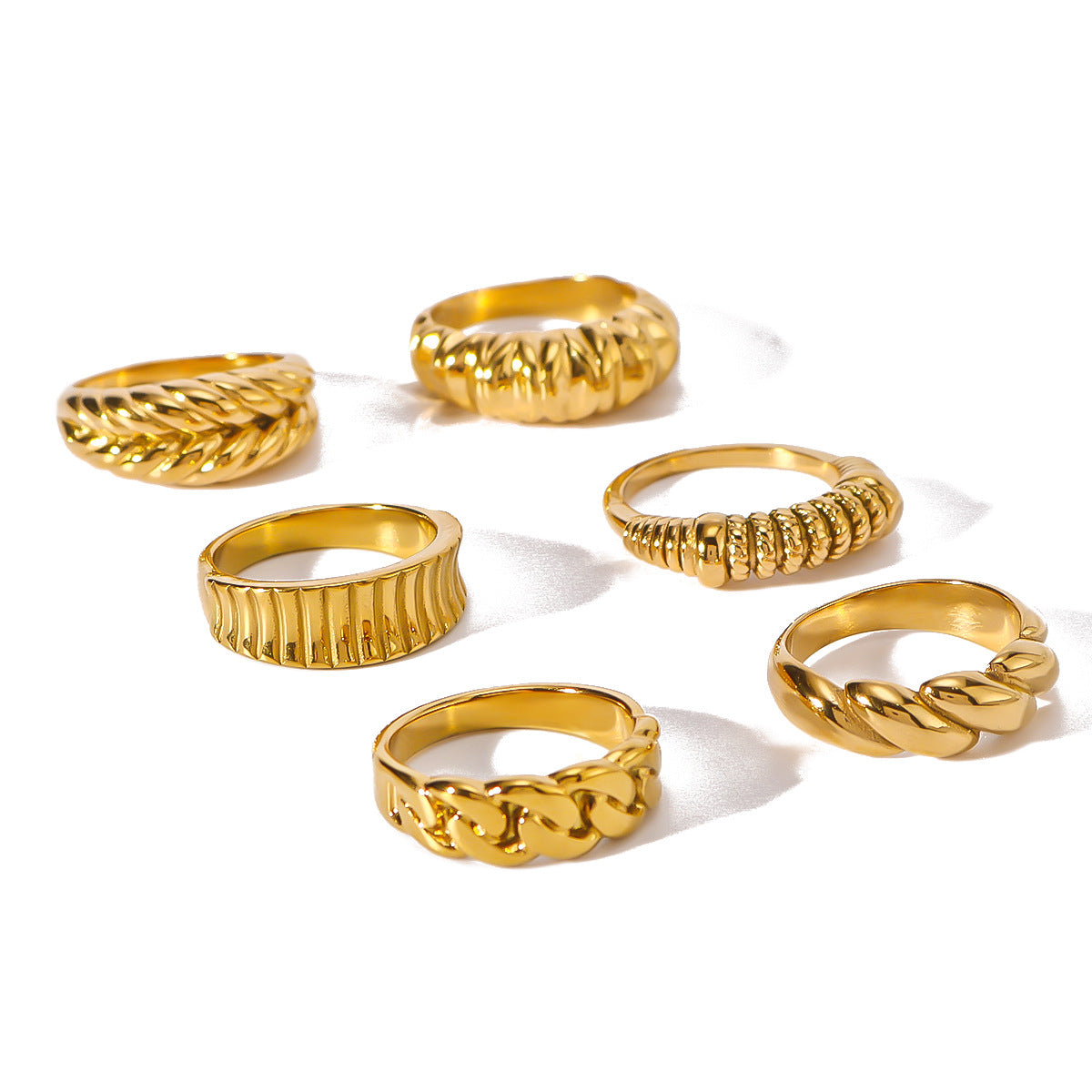 Vintage INS Style Geometric Textured Wrinkled Stainless Steel Ring with 18K Gold Plating for Women