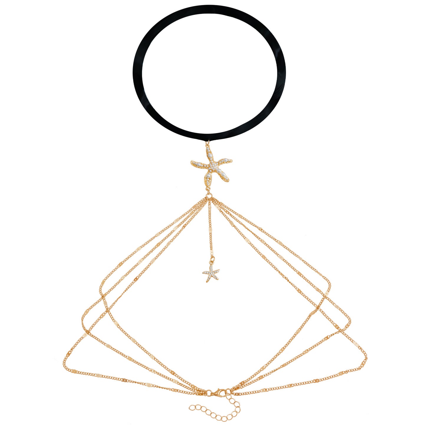 Summer Ocean-Themed Starfish-Shaped Alloy Anklet with Elastic Band and Tassel Detail for Women