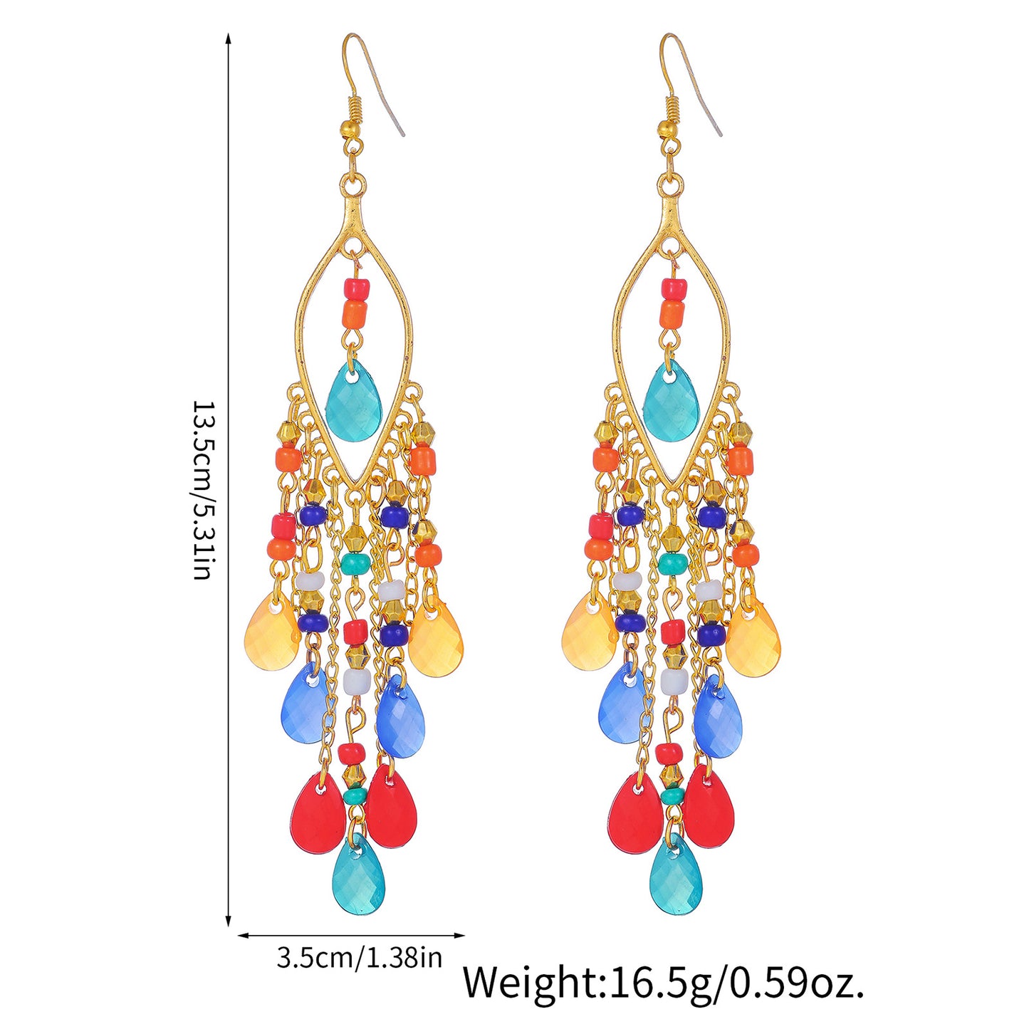 Bohemian Elegant Geometric Round Teardrop Zinc Alloy Plated Long Drop Earrings for Women