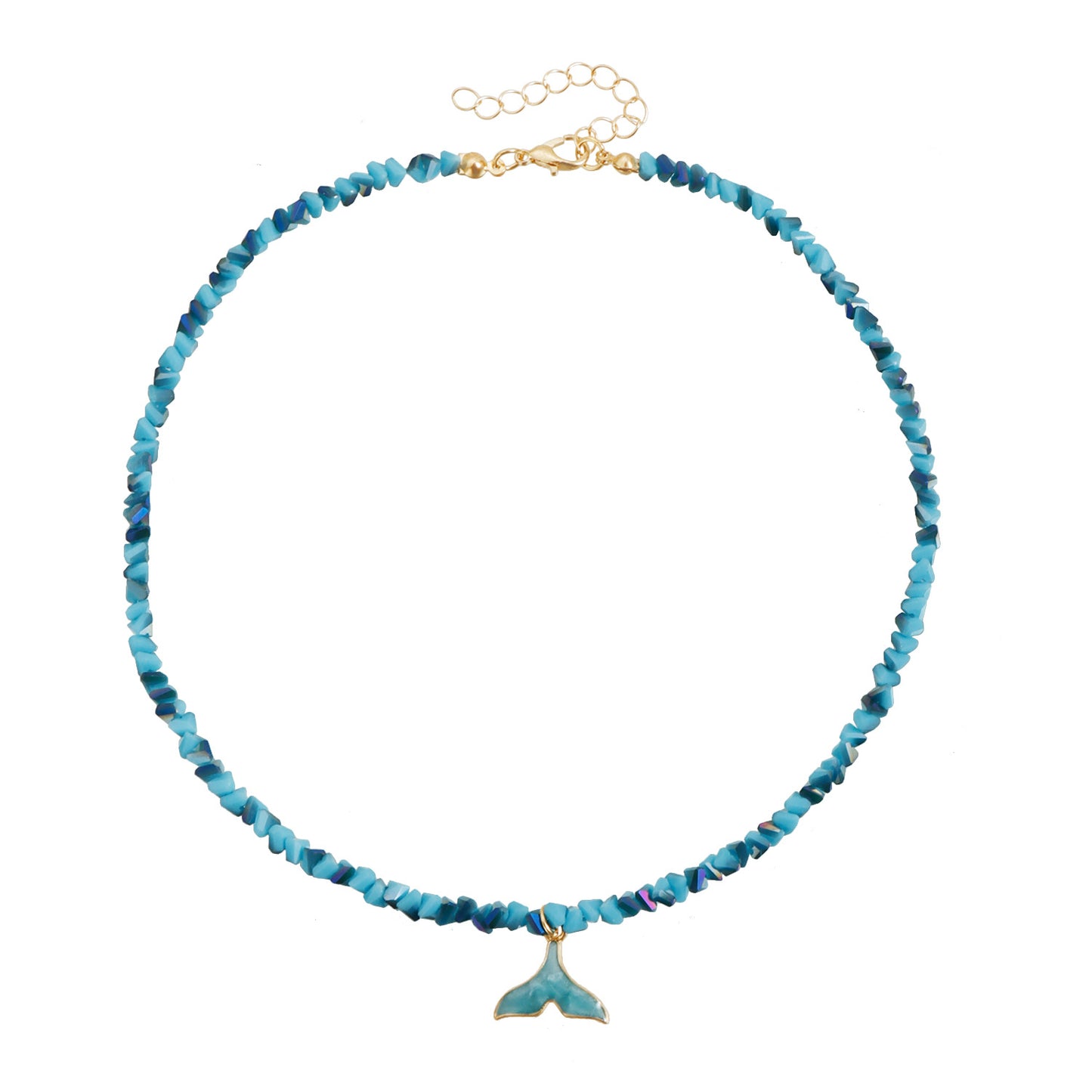 Elegant Heart Geometric Alloy Drip Oil Necklace with Faceted Glass Blue Pendant