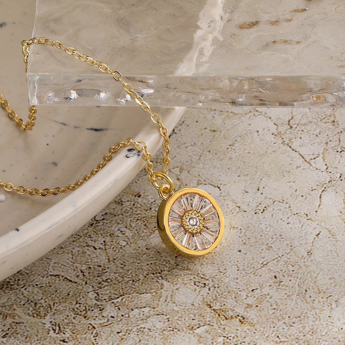 Minimalist Geometric Hand with Eye Pendant Necklace for Women in Copper Plated 18K Gold with Zircon Accents