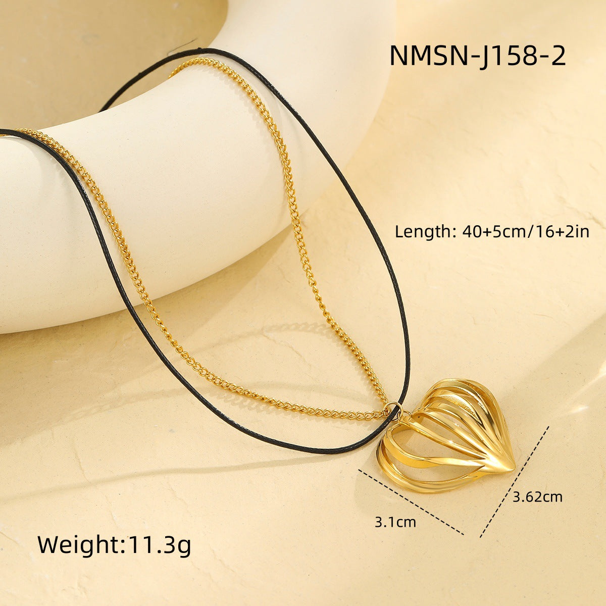 Minimalist Heart-Shaped Hollow-Out Stainless Steel Necklace with 18K Gold Plating for Women