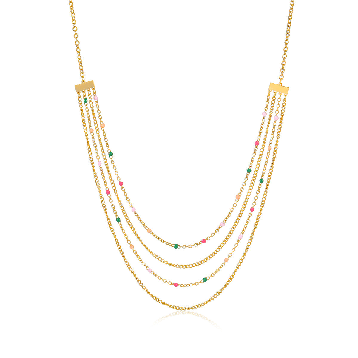 Collar de Clavícula Minimalista de Acero Inoxidable con Múltiples Cadenas y Cuentas Redondas Coloridas para Mujer