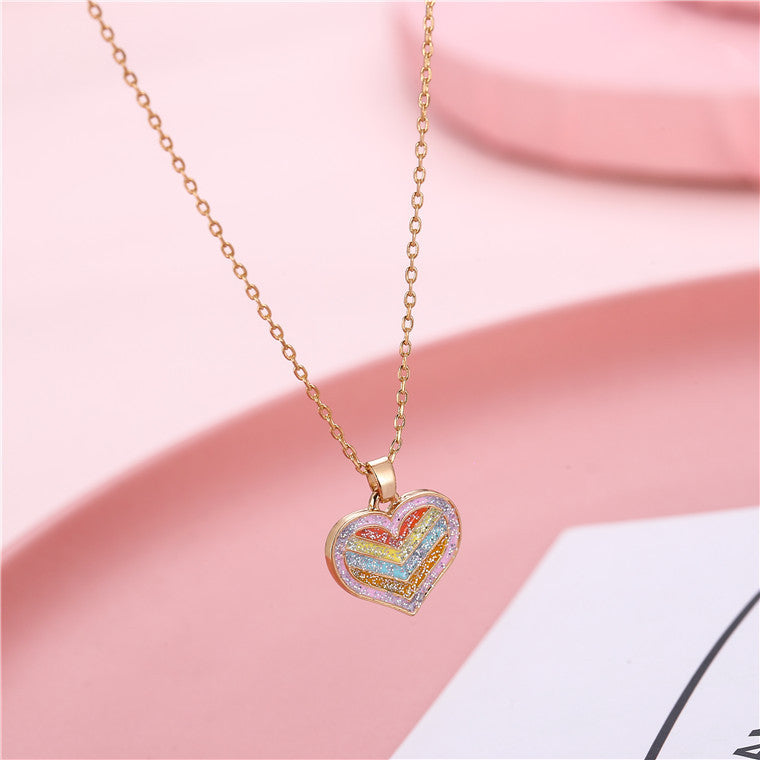 Set di collane con ciondoli a forma di orecchie di coniglio e di sorriso a forma di cuore per bambini, con finitura smaltata su catena in lega