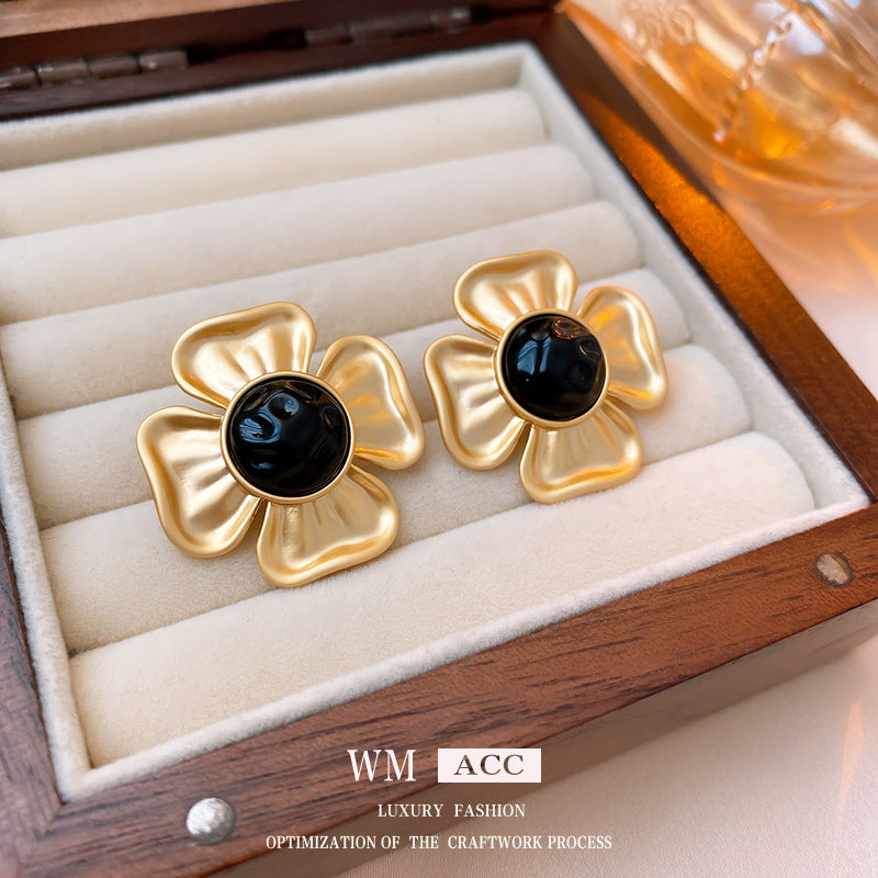 Chic Vintage Heart-Shaped Enamel Earrings with 925 Sterling Silver Posts for Women