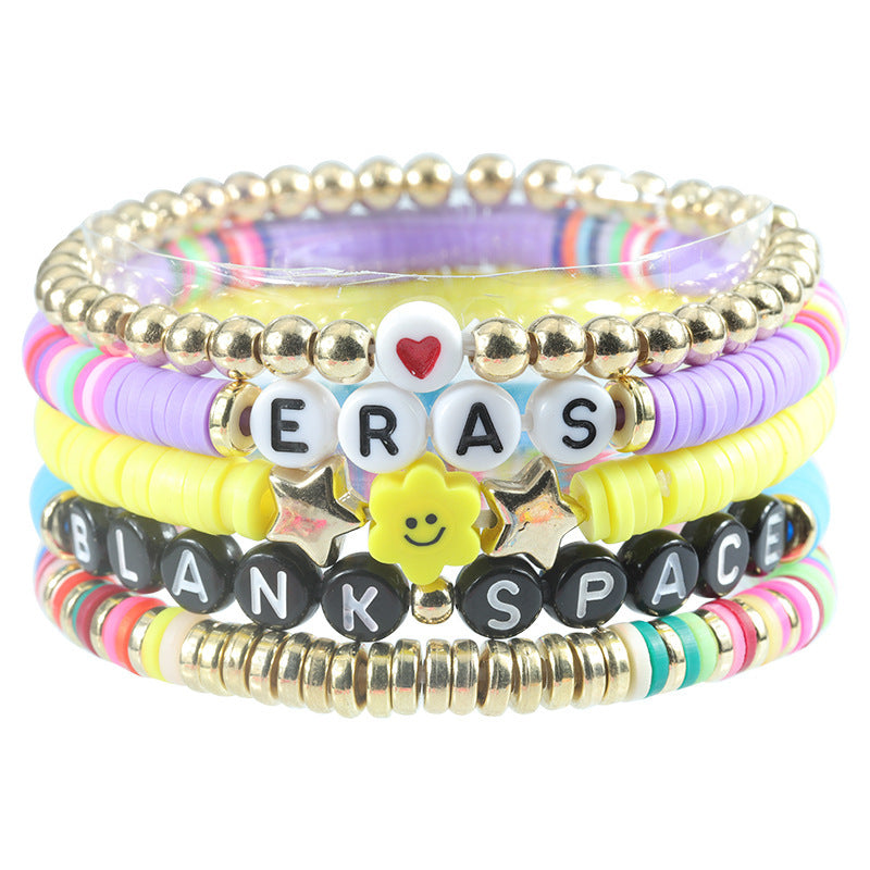 Colorful Letter Number Beaded Stretch Bracelet Set Resin Unisex