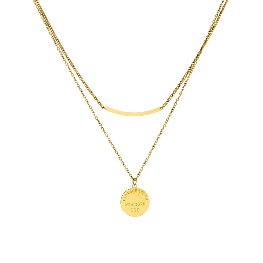 Minimalist Gold Plated Stainless Steel Round Geometric Pendant Layered Necklace for Women