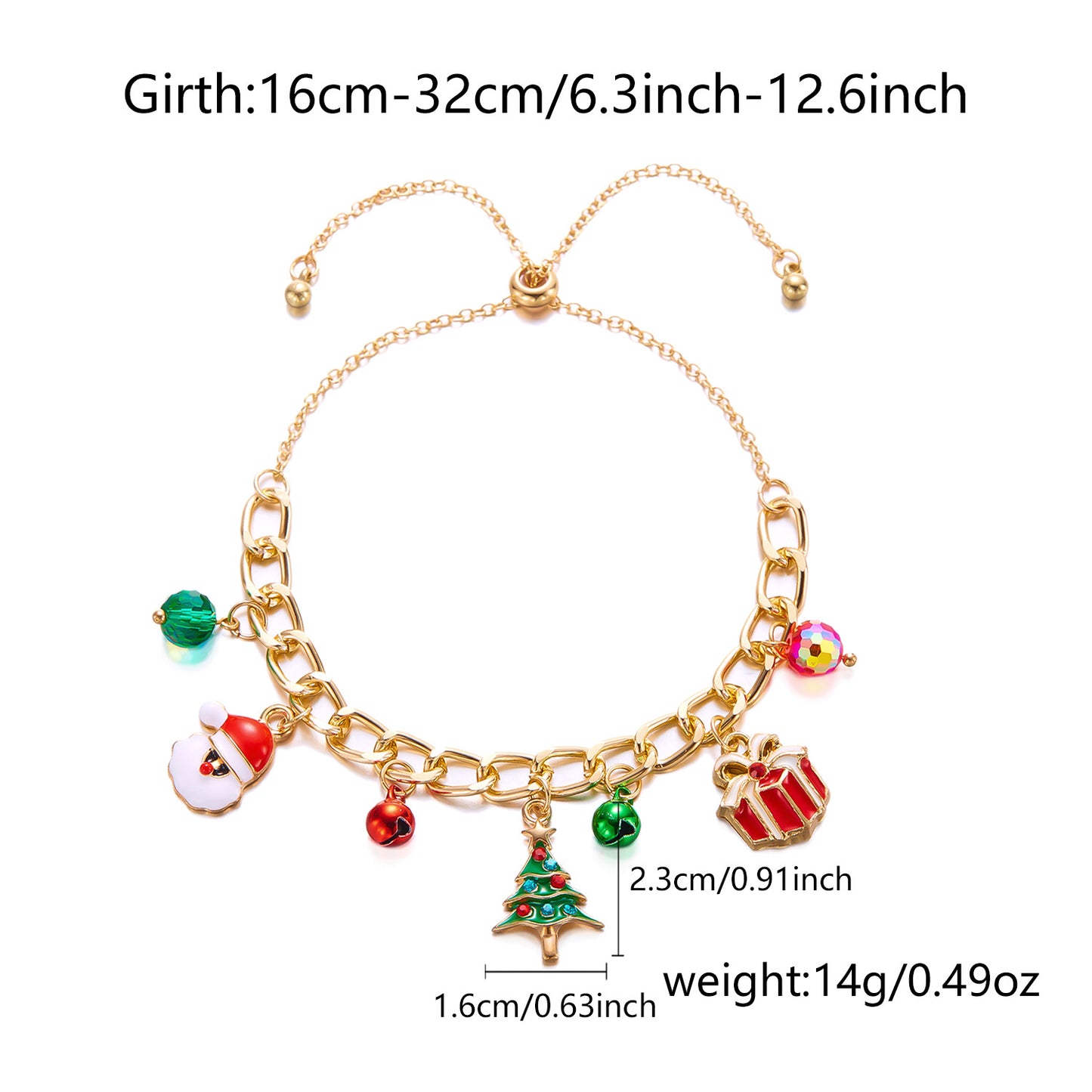Pulsera de aleación con colgantes de árbol de Navidad, muñeco de nieve, campana, reno y bastón, esmaltada, para mujer