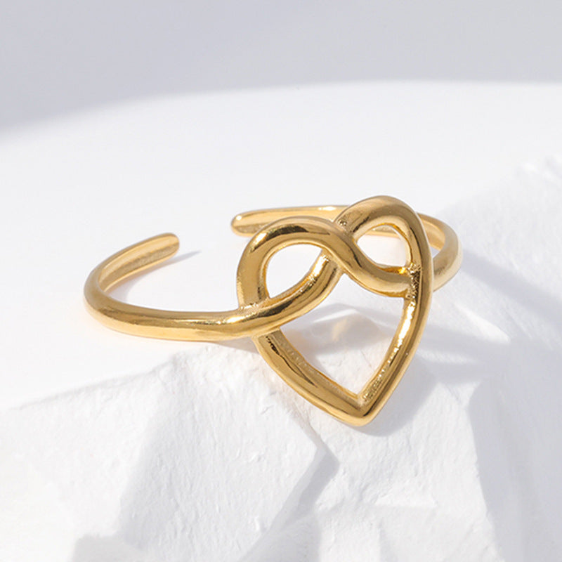 Sweet Minimalist Heart-Shaped Titanium Steel Open Ring for Women with Plated Finish