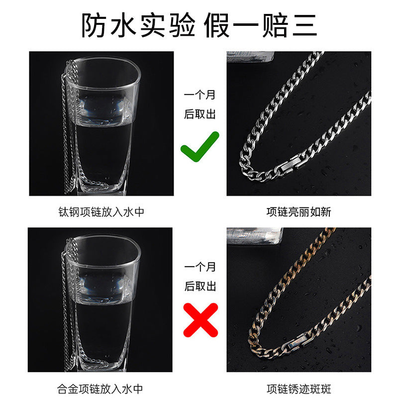 Hip-hop Geometric Round Titanium Steel Plated Cuban Link Chain Necklace for Men