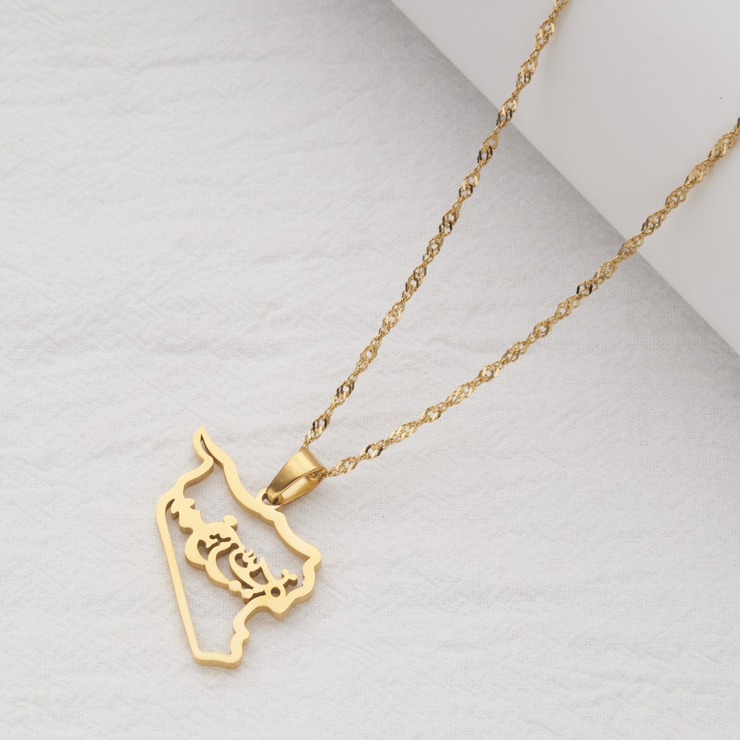 Minimalist Geometric Stainless Steel Syria Map Pendant Necklace with Plated Finish for Women