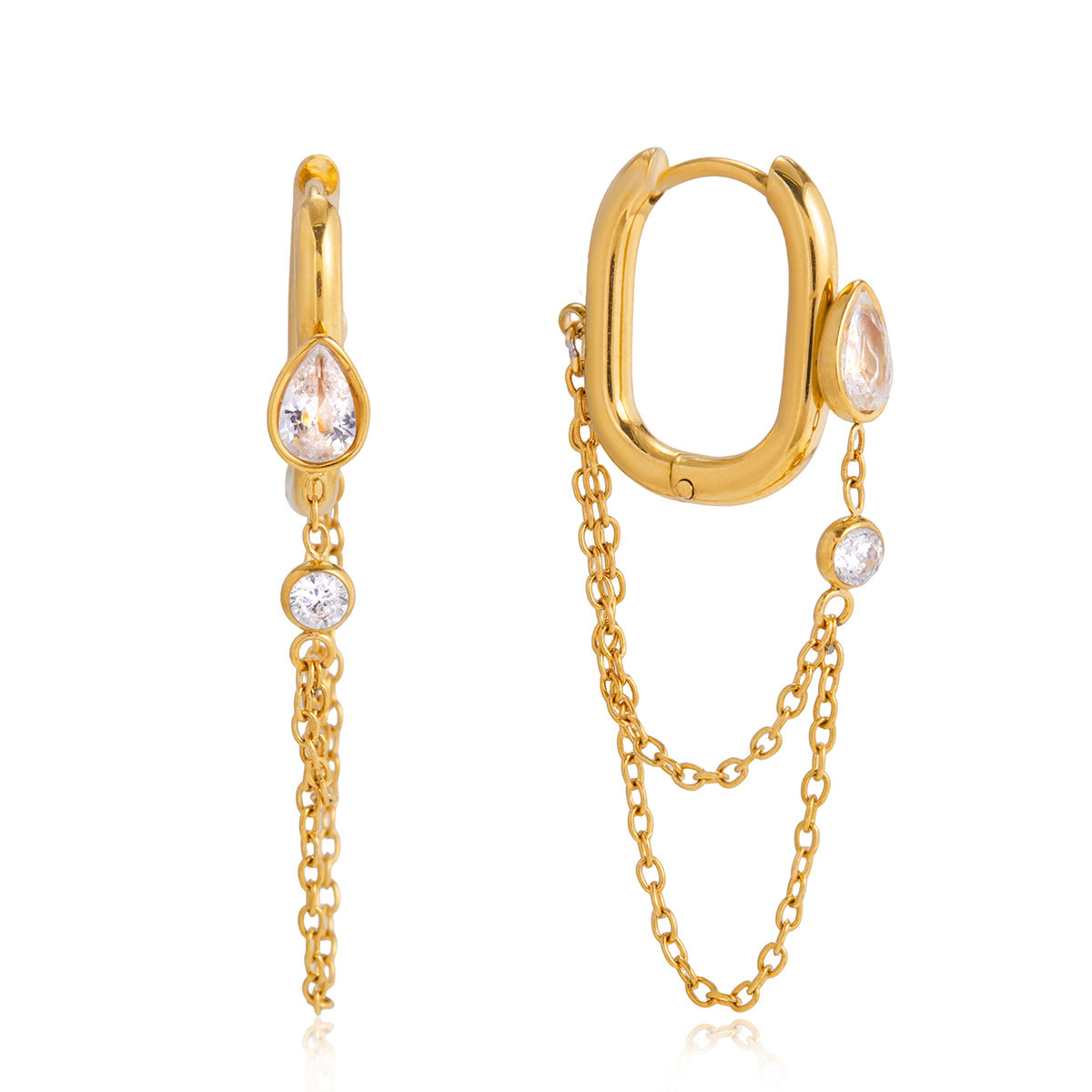 Elegant Geometric Stainless Steel Plated Cubic Zirconia Tassel Earrings for Women