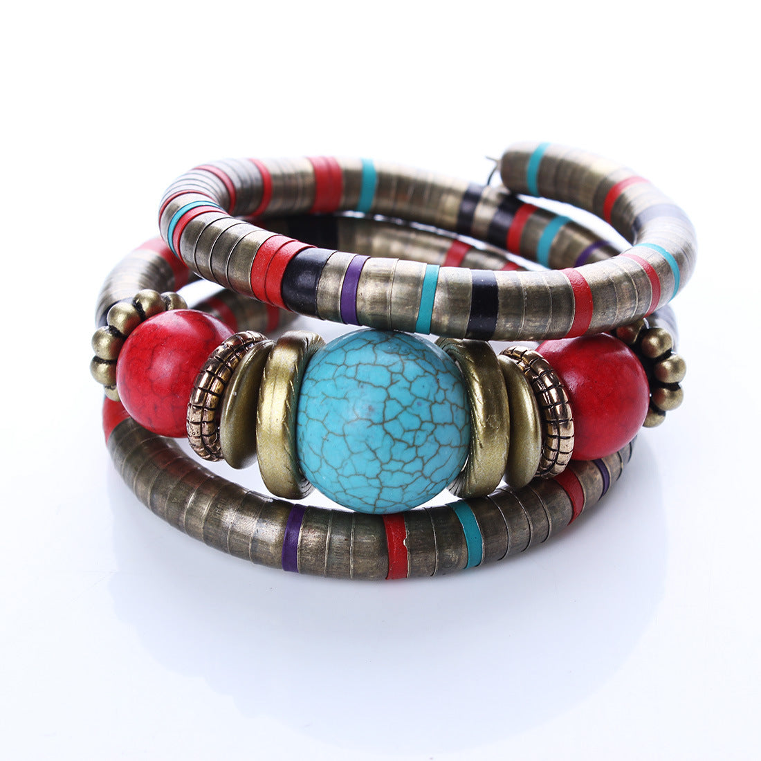 Pulsera Boho de Hueso de Serpiente Multicapa con Cuentas Turquesas Diseño Geométrico Joyería de Mano Unisex