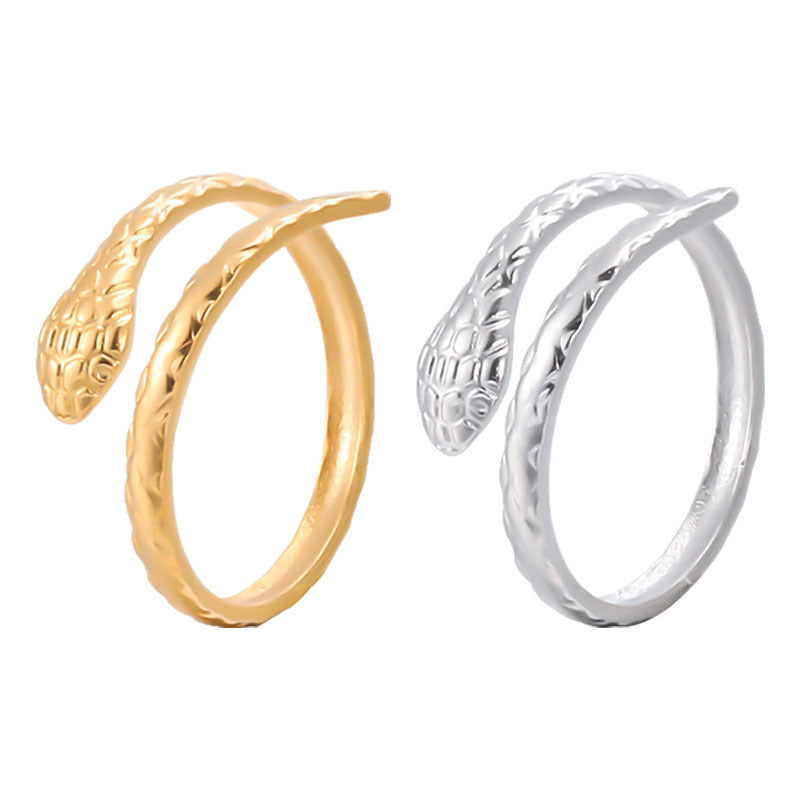 Anello regolabile in acciaio inossidabile a forma di serpente, minimalista, da donna, con finitura placcata