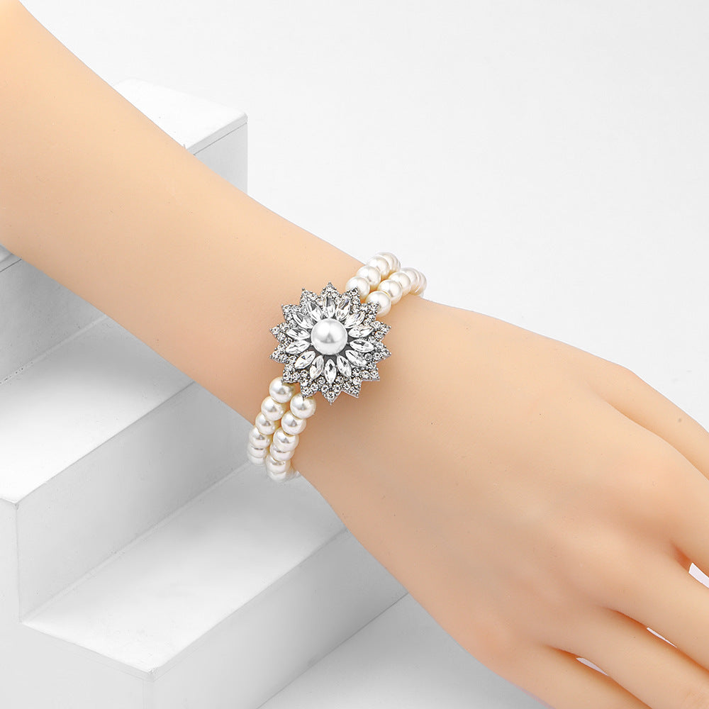 Minimalist Snowflake Double-Layer Pearl Bracelet for Women with Rhinestone Inlay, Elegant Evening and Formal Wear Accessory