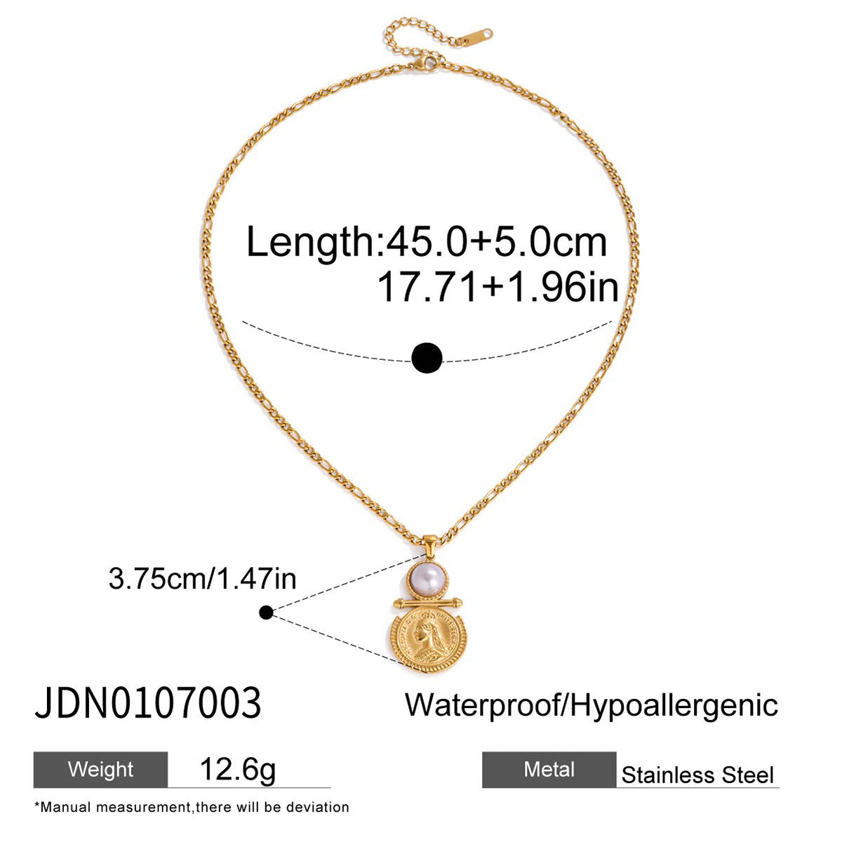 Collana con Pendente Geometrico a Angelo da Donna in Acciaio al Titanio con Intarsi in Resina e Perle, Catena a Colletto in Acciaio Inossidabile Galvanizzato