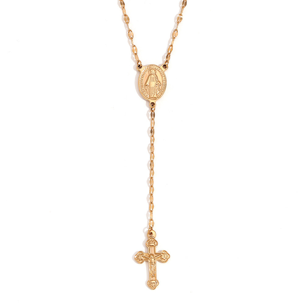 Vintage Elegant 18K Gold Plated Stainless Steel Cross and Lips Pendant Necklace for Women