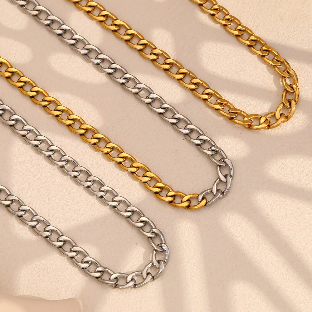 Collana Minimalista Geometrica a Maglie Cubane da Donna in Acciaio Inossidabile con Placcatura in Oro 18K