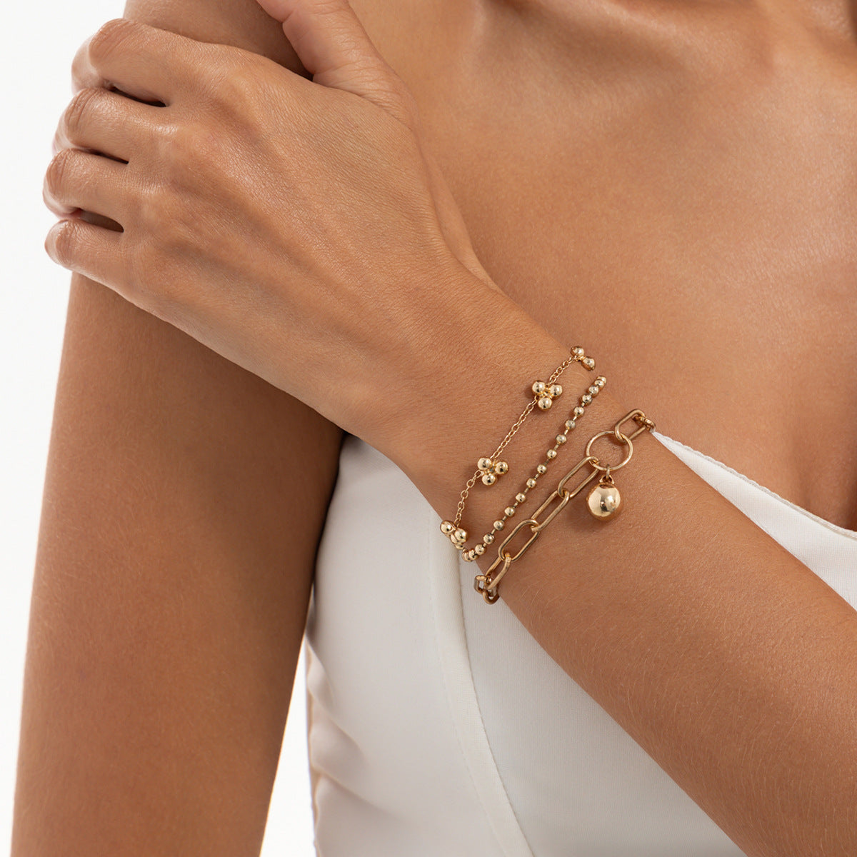 Minimalist Punk Hip-hop Zinc Alloy Plated Round Ball Bracelet for Women