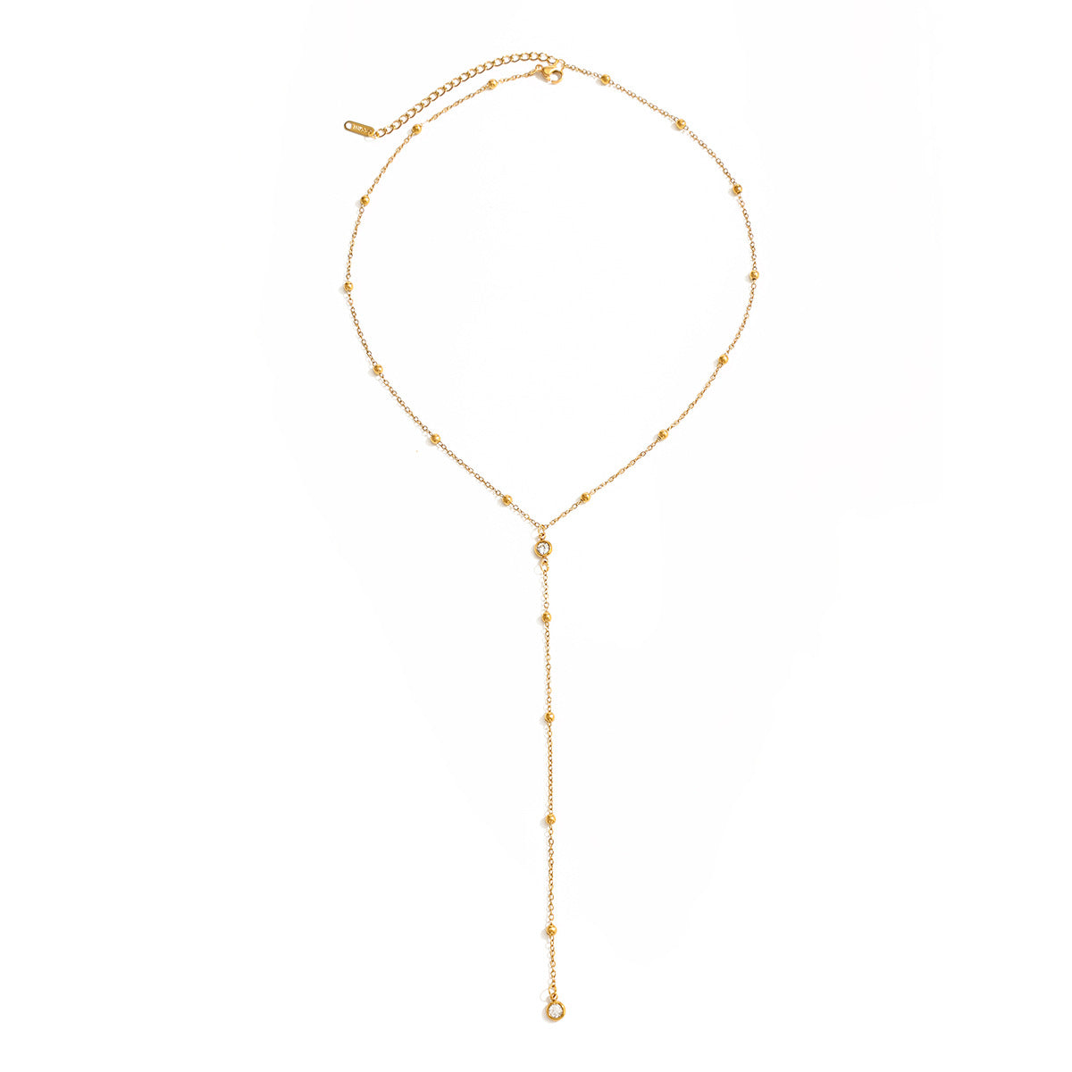 Minimalist 18K Gold Plated Geometric Round Rhinestone Y-Shape Stainless Steel Necklace for Women