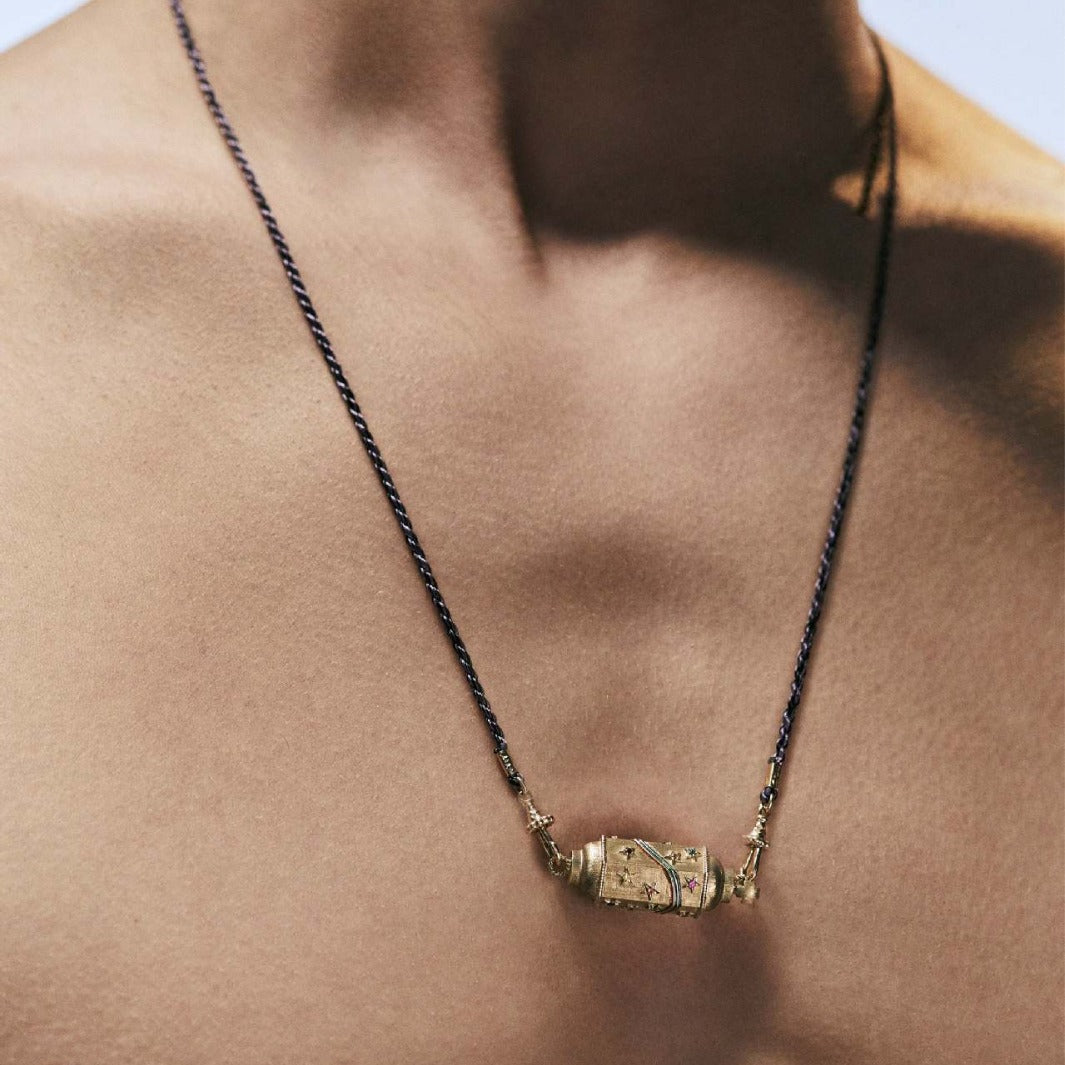 Collar Colgante de Tarot con Ojo y Estrella Geométrica Bohemio para Hombre en Cobre con Baño de Oro