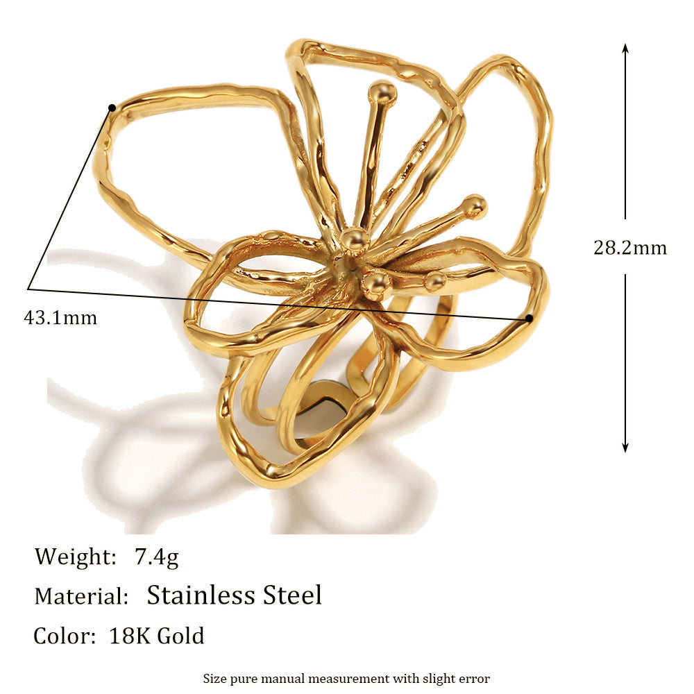 Anello Aperto Floreale Minimalista da Donna in Acciaio Inossidabile Placcato Oro 18K