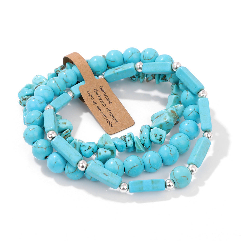 Vintage Geometric Rectangle Crystal Beaded Bracelet Set for Unisex