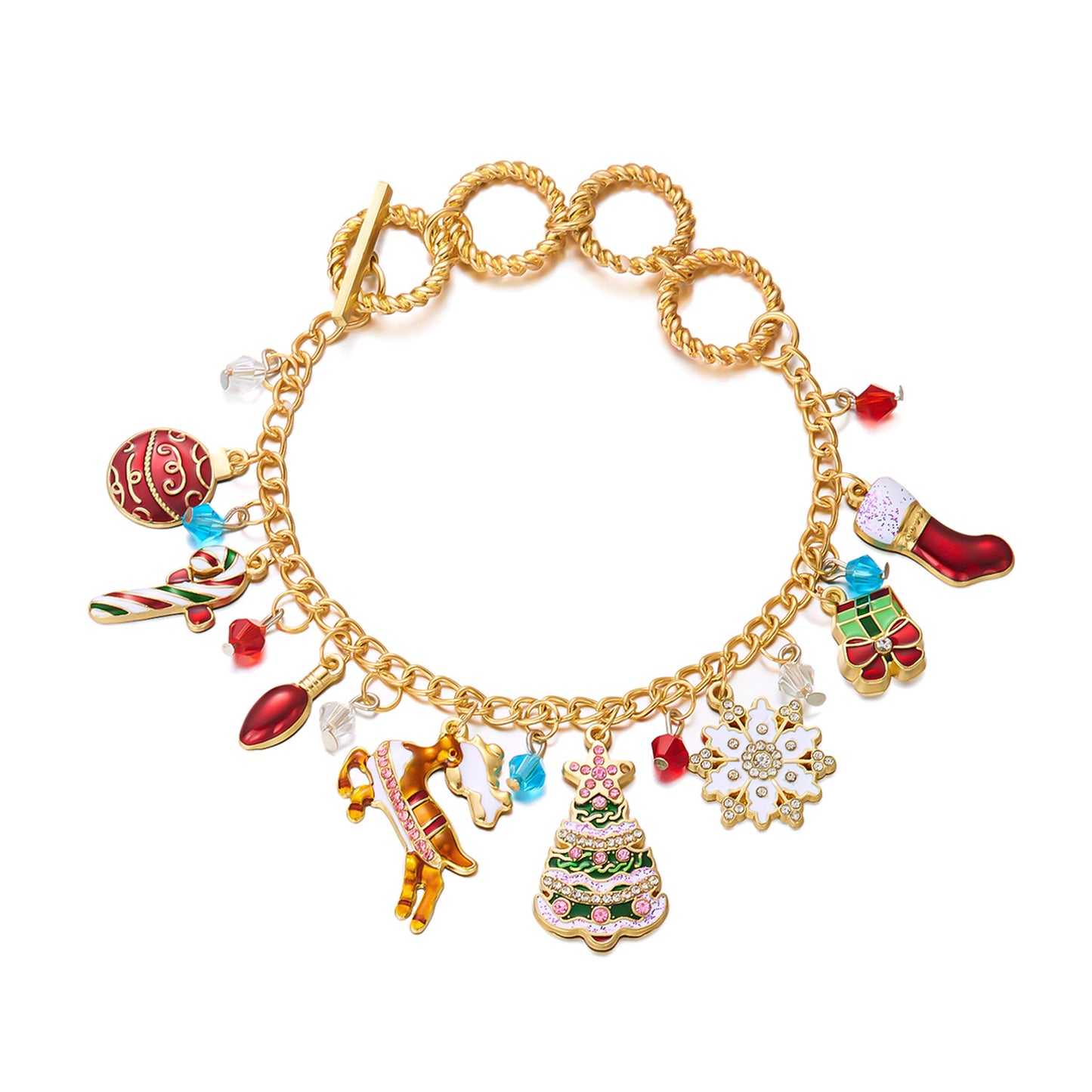 Dulce y Atrevido Set de Colgantes Navideños con Dijes de Copo de Nieve, Ciervo, Muñeco de Nieve y Árbol, Cadena Electrochapada de Aleación de Zinc, Joyería Unisex