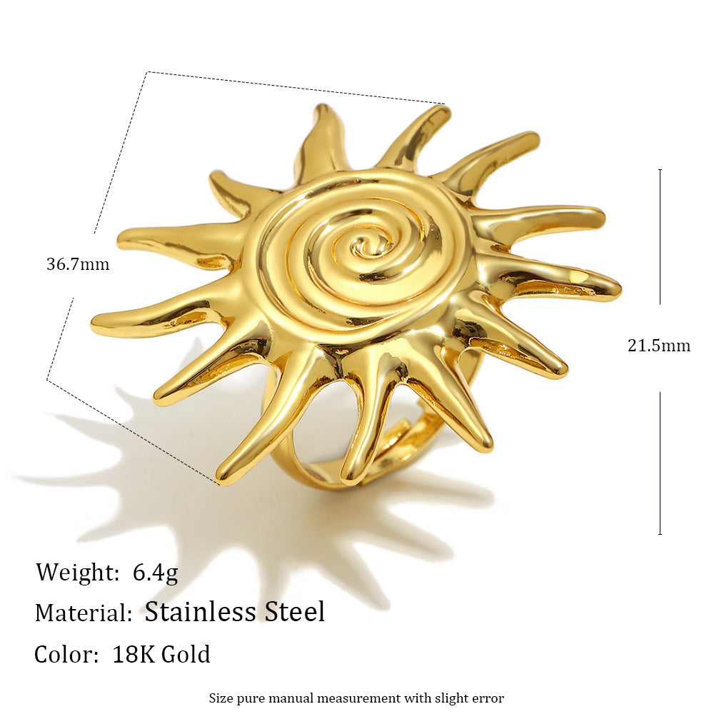 Minimalist Sun-Shaped Stainless Steel Plated 18K Gold Earrings for Women