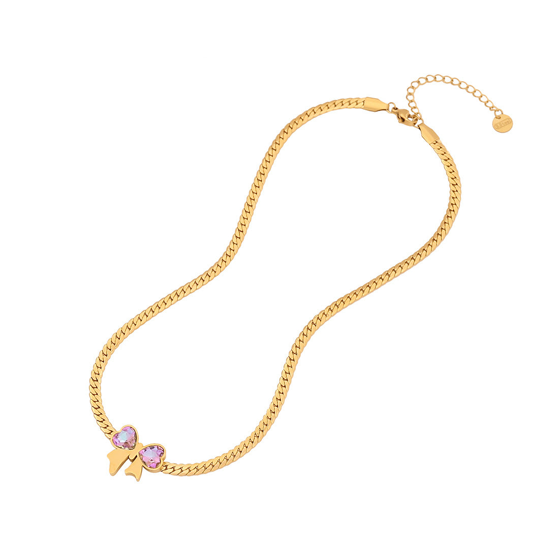 Fashionable Bowknot Pendant Necklace Set in Stainless Steel with Plated Finish for Women, Flat Snake Chain Locket Style