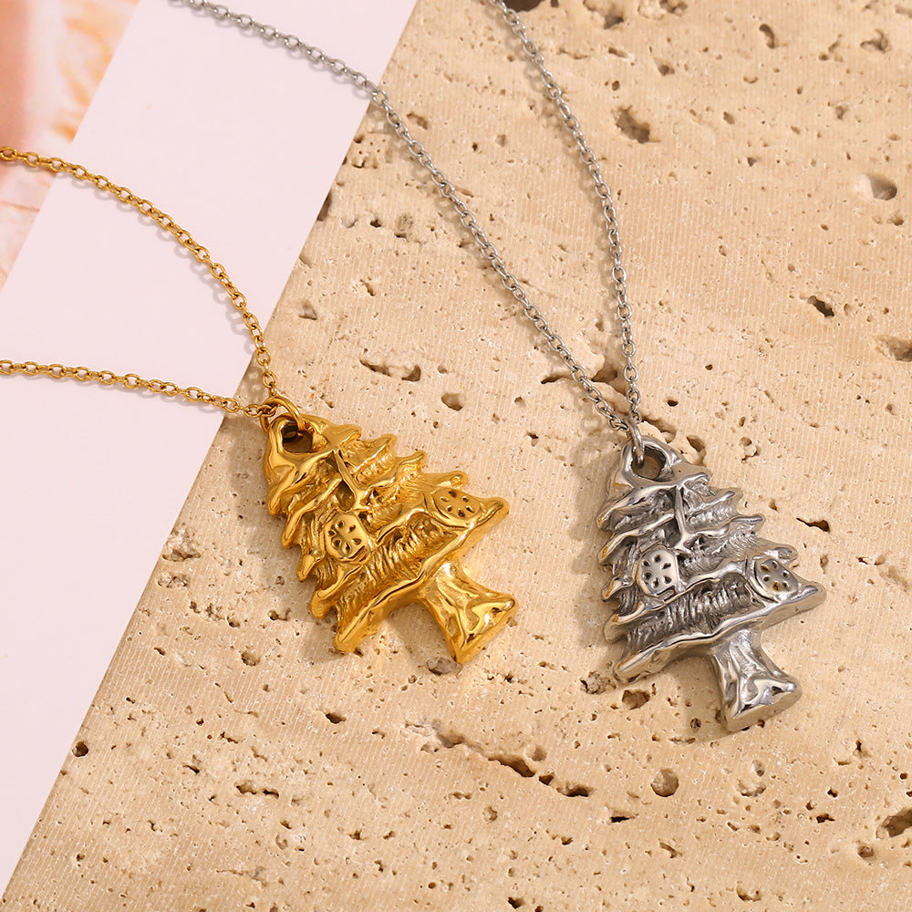 Elegante Collana Ciondolo Albero di Natale alla Moda in Acciaio Inossidabile con Placcatura in Oro 18K per Donne