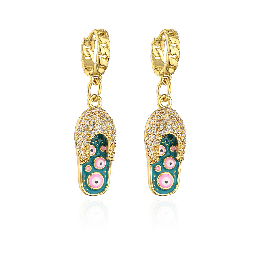 Orecchini pendenti a goccia a forma di occhio in smalto geometrico minimalista da donna in ottone con placcatura in oro vero e zirconi