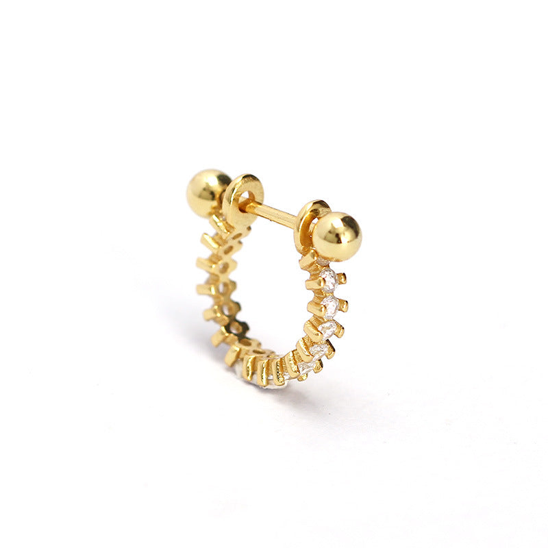 Orecchino a polsino geometrico "Sweet-Edgy" in argento sterling S925 con intarsio di zirconi scintillanti per piercing all'elice o alla conca
