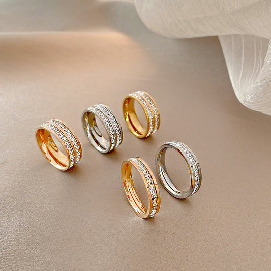 Minimalist Geometric Titanium Steel Ring with Zirconia Accents for Women and Men Vacuum Plated Fashion Ring