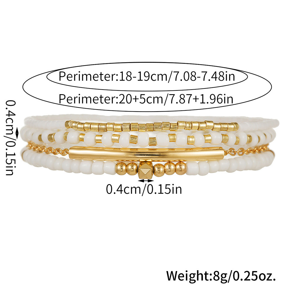 Bohemian Multi-Layer Geometric Round Glass Bead and Crystal Bracelet for Women