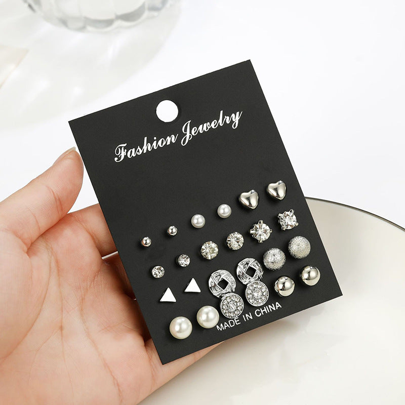 Gold Plated Stainless Steel Geometric Flower Leaf Star Butterfly Rhinestone Inlay Earrings Set with Floral Pattern