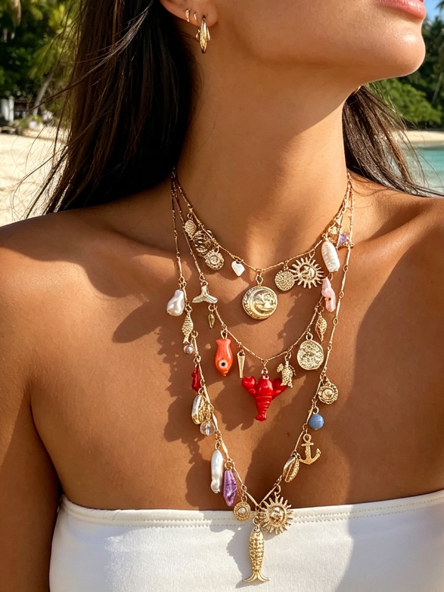 Collana pendente placcata in lega geometrica a strati per abbigliamento casual unisex