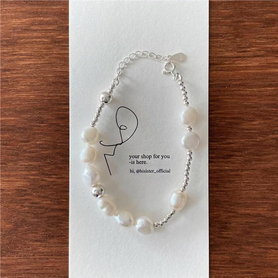 Bracciale minimalist geometrico con perle e perline in argento sterling S925, gioiello fatto a mano con catenina sottile