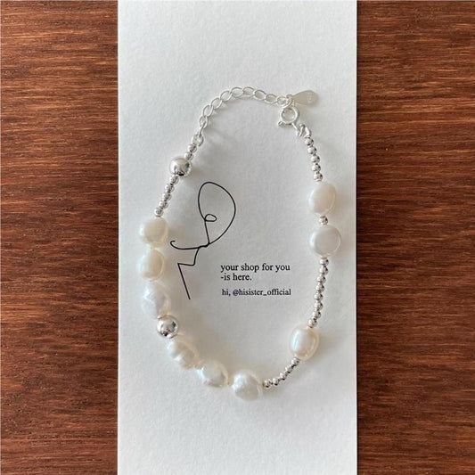 Bracciale minimalist geometrico con perle e perline in argento sterling S925, gioiello fatto a mano con catenina sottile